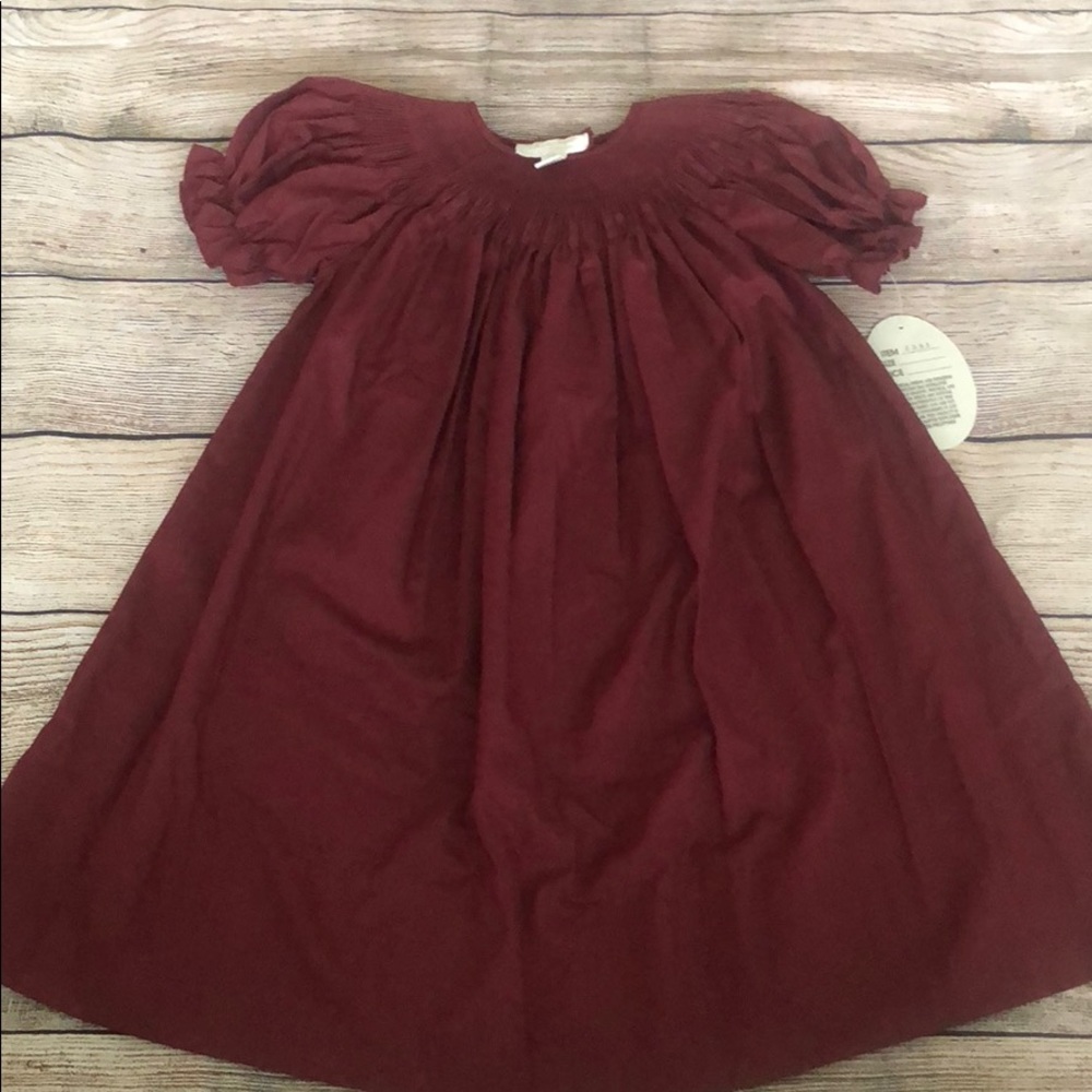 Girls Smocked Burgundy Dress